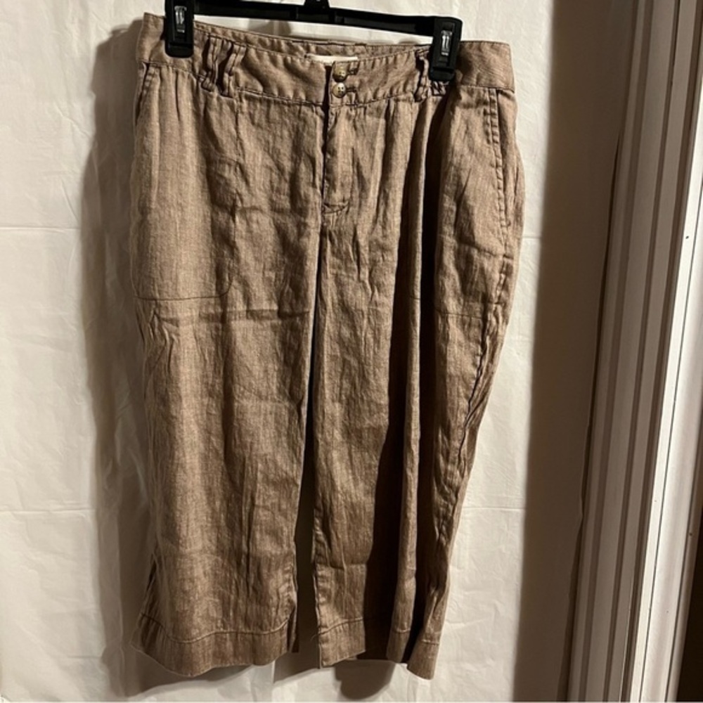 Coldwater Creek Women’s 12P Linen Cotton Blend Cropped Wide Leg Pant Brown Color